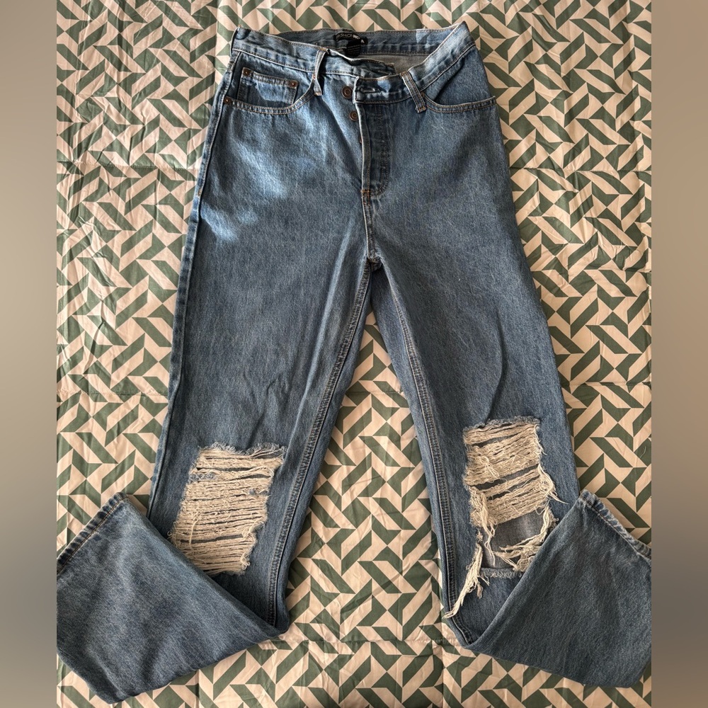 Fashion Nova Light Blue Ripped Straight Leg Jeans